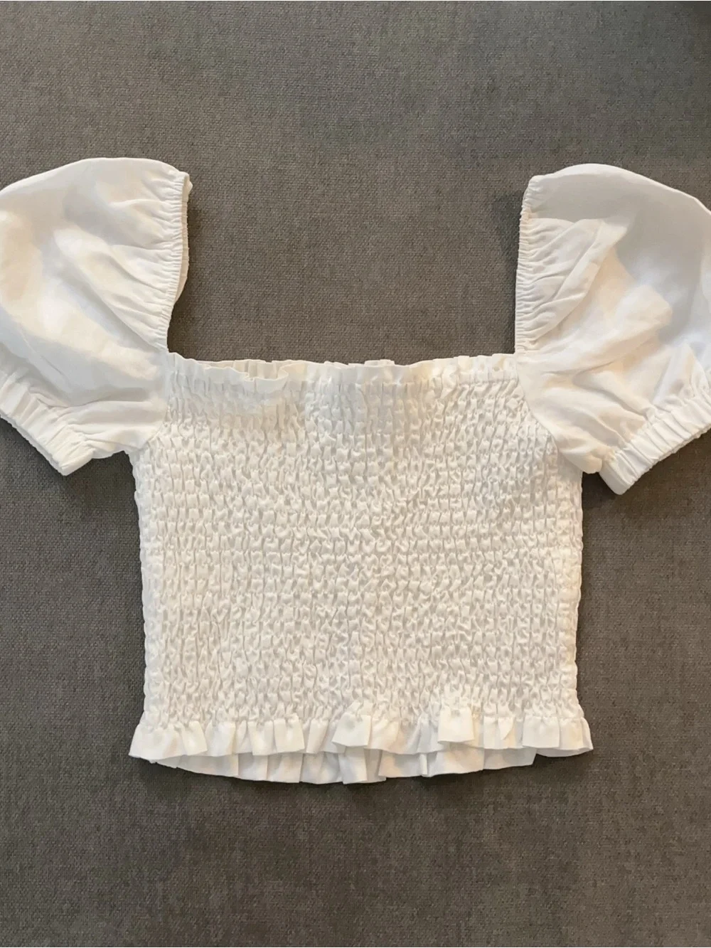 ASTR White Linen Lyocell Smocked Puff Sleeve Top